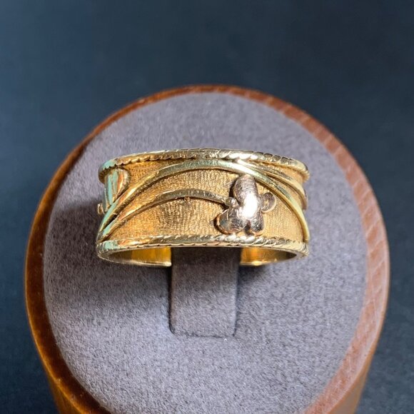 Men's 14KY Gold Butterfly Caterpillar Floral Design Cigar Band Ring Size 10.25 - Picture 2 of 16